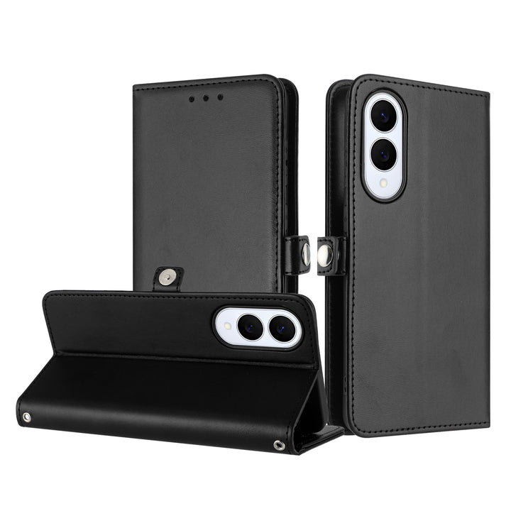 Premium PU Leather Folio Wallet Case with Card Holder, Kickstand & Wrist Strap — Compatible with Samsung Galaxy S25 Edge