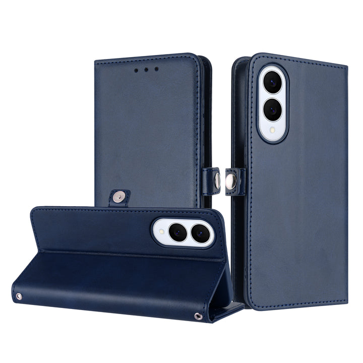 Premium PU Leather Folio Wallet Case with Card Holder, Kickstand & Wrist Strap — Compatible with Samsung Galaxy S25 Edge