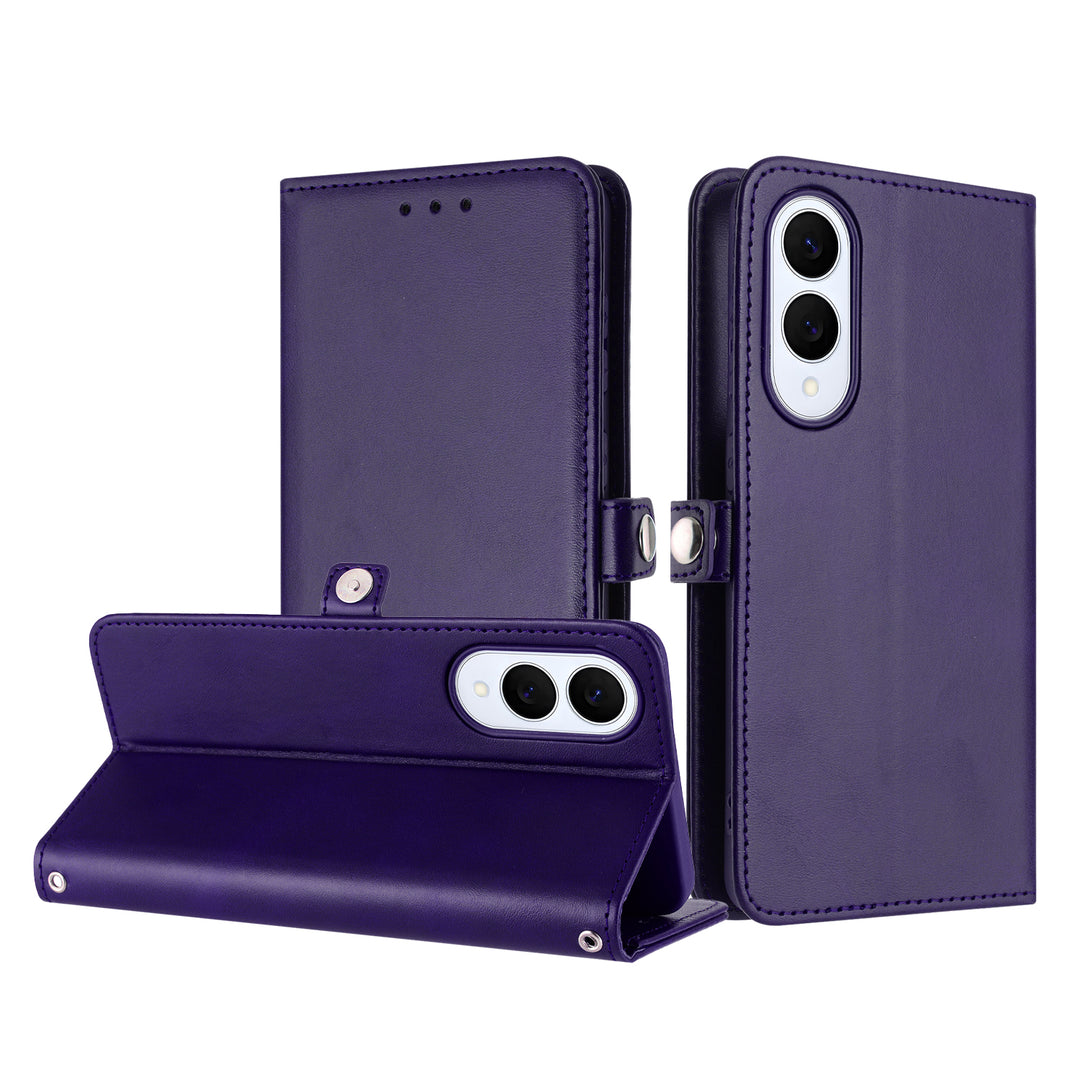Premium PU Leather Folio Wallet Case with Card Holder, Kickstand & Wrist Strap — Compatible with Samsung Galaxy S25 Edge