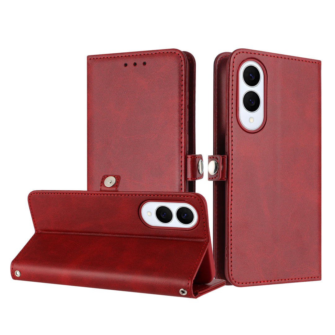 Premium PU Leather Folio Wallet Case with Card Holder, Kickstand & Wrist Strap — Compatible with Samsung Galaxy S25 Edge