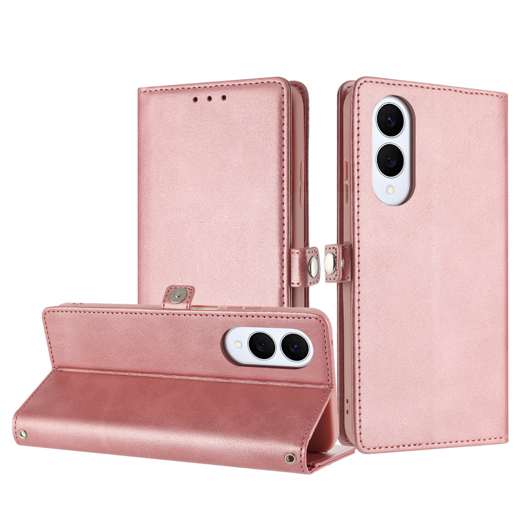 Premium PU Leather Folio Wallet Case with Card Holder, Kickstand & Wrist Strap — Compatible with Samsung Galaxy S25 Edge