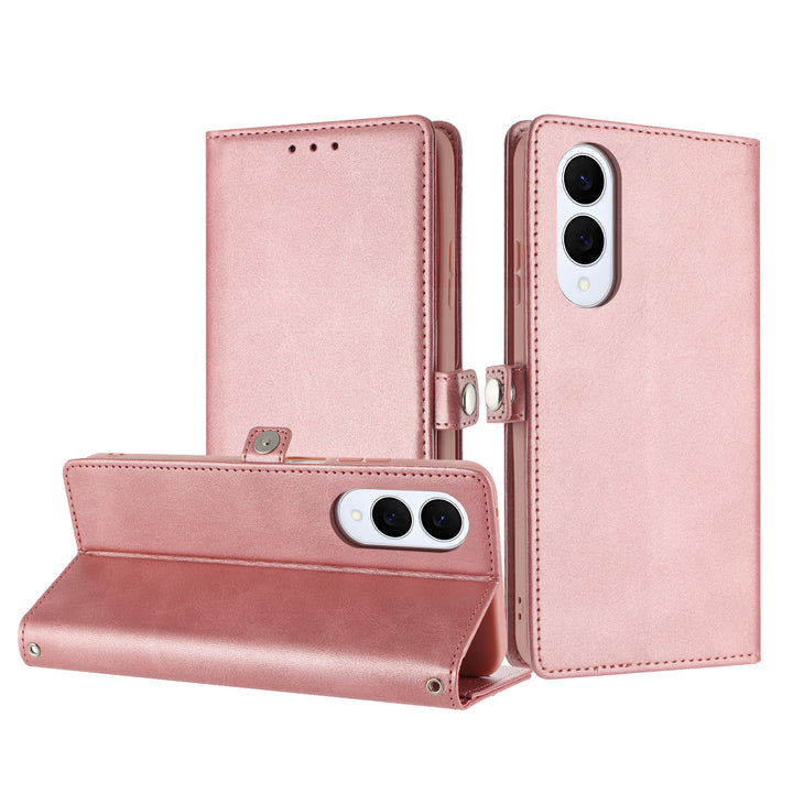 Premium PU Leather Folio Wallet Case with Card Holder, Kickstand & Wrist Strap — Compatible with Samsung Galaxy S25 Edge