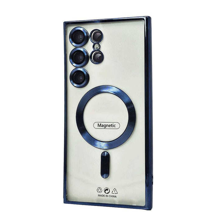 Slim Transparent Electroplated Chrome Magnetic MagSafe TPU Case with Camera Lens Protection for Samsung Galaxy S25 Ultra 5G