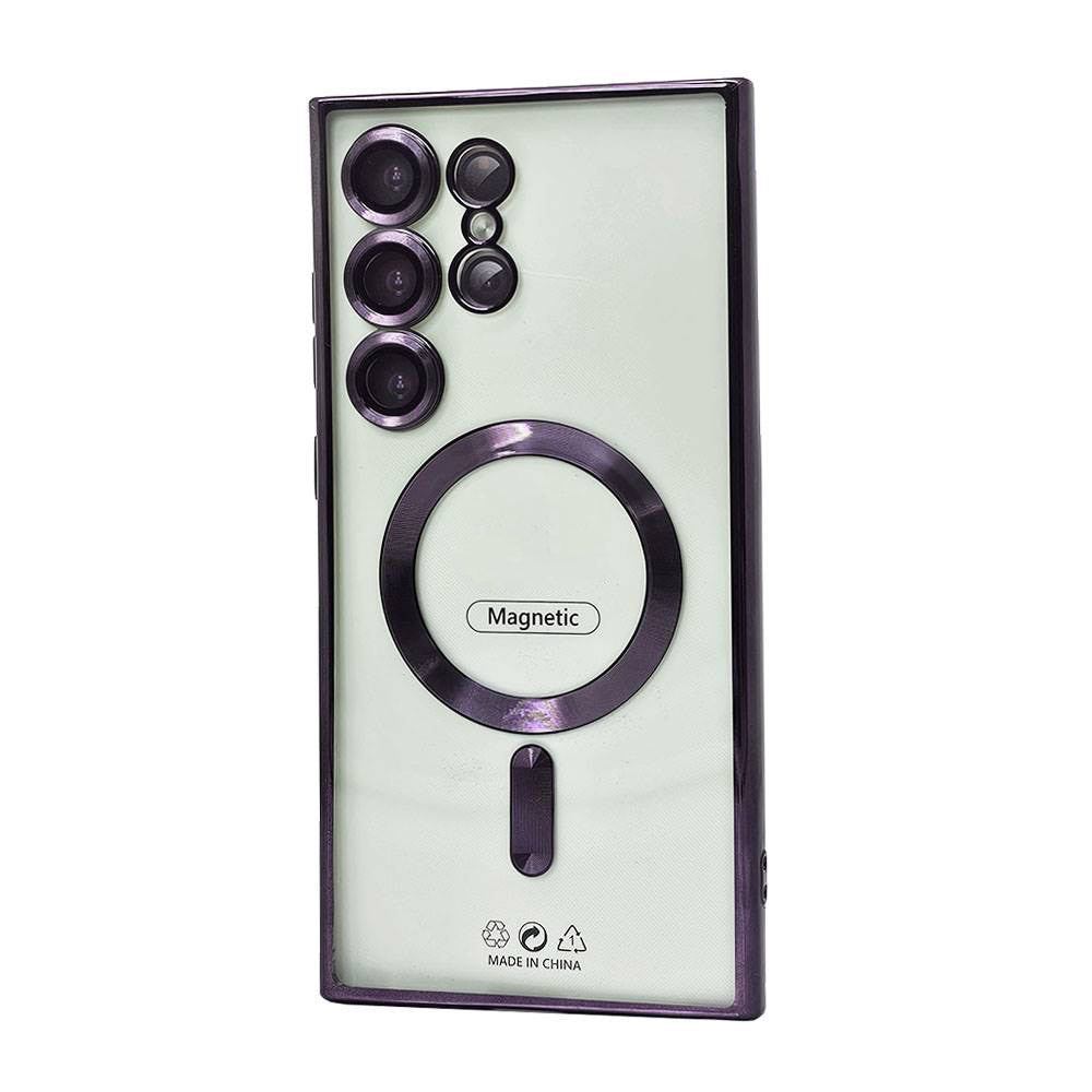 Slim Transparent Electroplated Chrome Magnetic MagSafe TPU Case with Camera Lens Protection for Samsung Galaxy S25 Ultra 5G