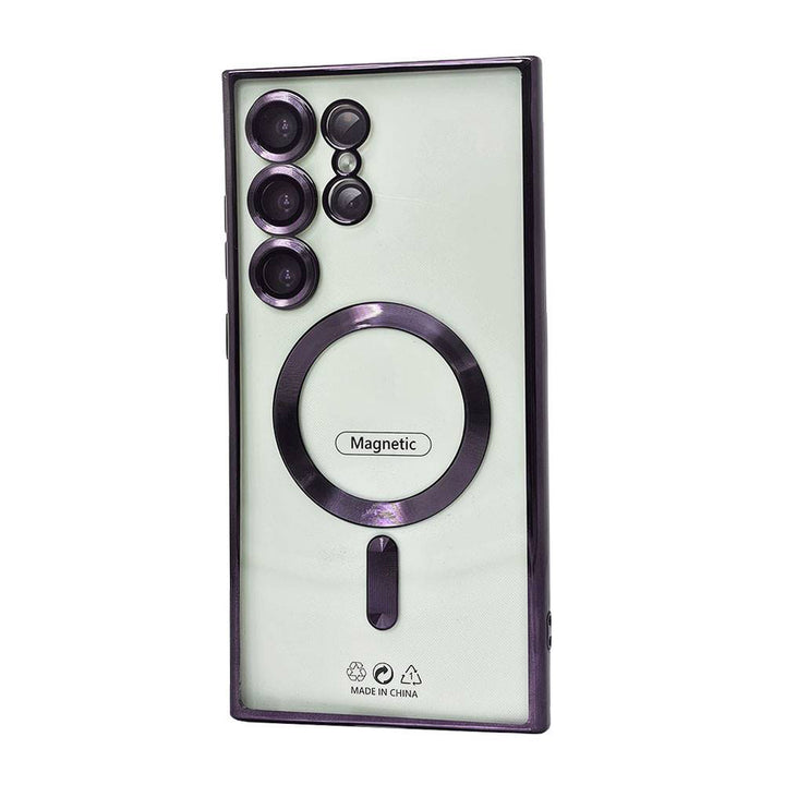 Slim Transparent Electroplated Chrome Magnetic MagSafe TPU Case with Camera Lens Protection for Samsung Galaxy S25 Ultra 5G