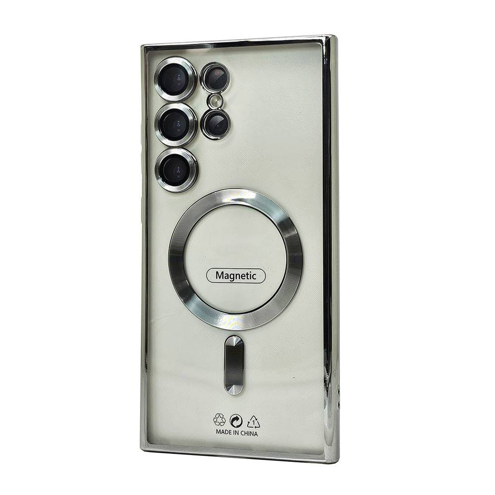 Slim Transparent Electroplated Chrome Magnetic MagSafe TPU Case with Camera Lens Protection for Samsung Galaxy S25 Ultra 5G