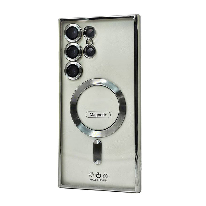 Slim Transparent Electroplated Chrome Magnetic MagSafe TPU Case with Camera Lens Protection for Samsung Galaxy S25 Ultra 5G