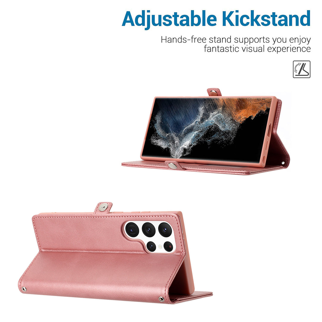 Premium PU Leather Folio Wallet Case with Card Holder Slots, Wrist Strap & Kickstand for Samsung Galaxy S25 Ultra 5G