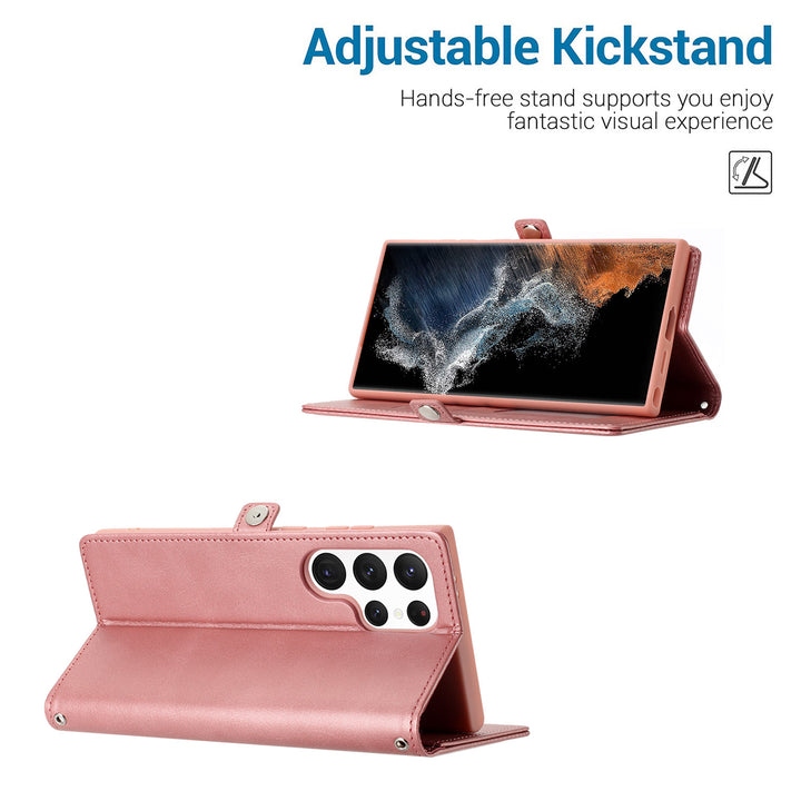 Premium PU Leather Folio Wallet Case with Card Holder Slots, Wrist Strap & Kickstand for Samsung Galaxy S25 Ultra 5G