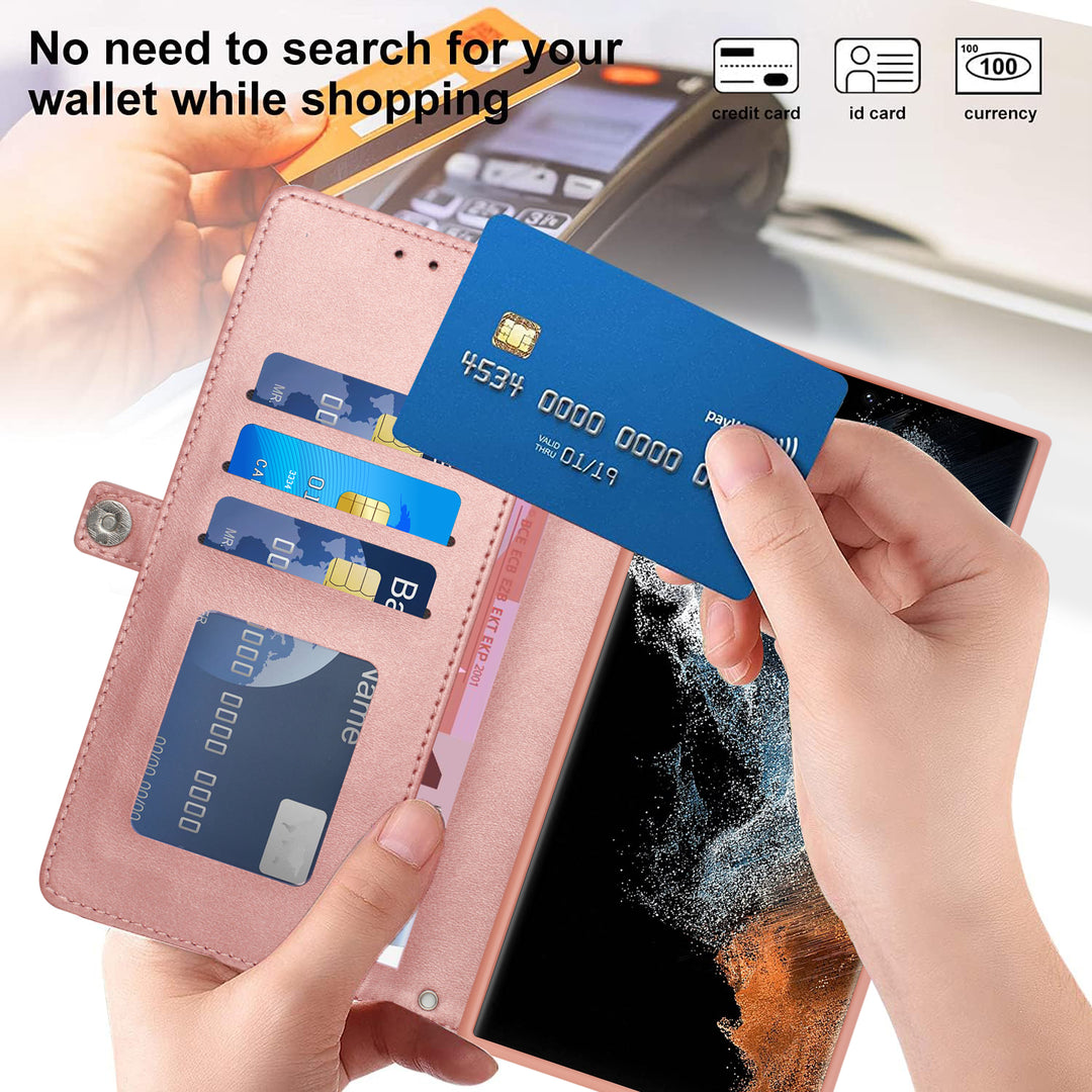 Premium PU Leather Folio Wallet Case with Card Holder Slots, Wrist Strap & Kickstand for Samsung Galaxy S25 Ultra 5G