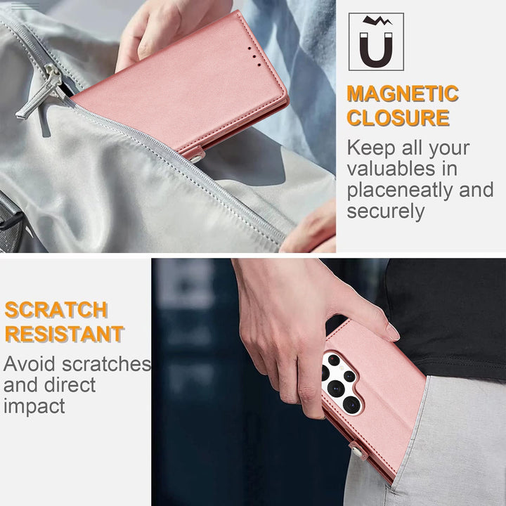 Premium PU Leather Folio Wallet Case with Card Holder Slots, Wrist Strap & Kickstand for Samsung Galaxy S25 Ultra 5G