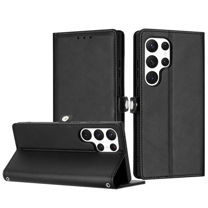Premium PU Leather Folio Wallet Case with Card Holder Slots, Wrist Strap & Kickstand for Samsung Galaxy S25 Ultra 5G