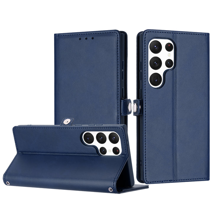 Premium PU Leather Folio Wallet Case with Card Holder Slots, Wrist Strap & Kickstand for Samsung Galaxy S25 Ultra 5G