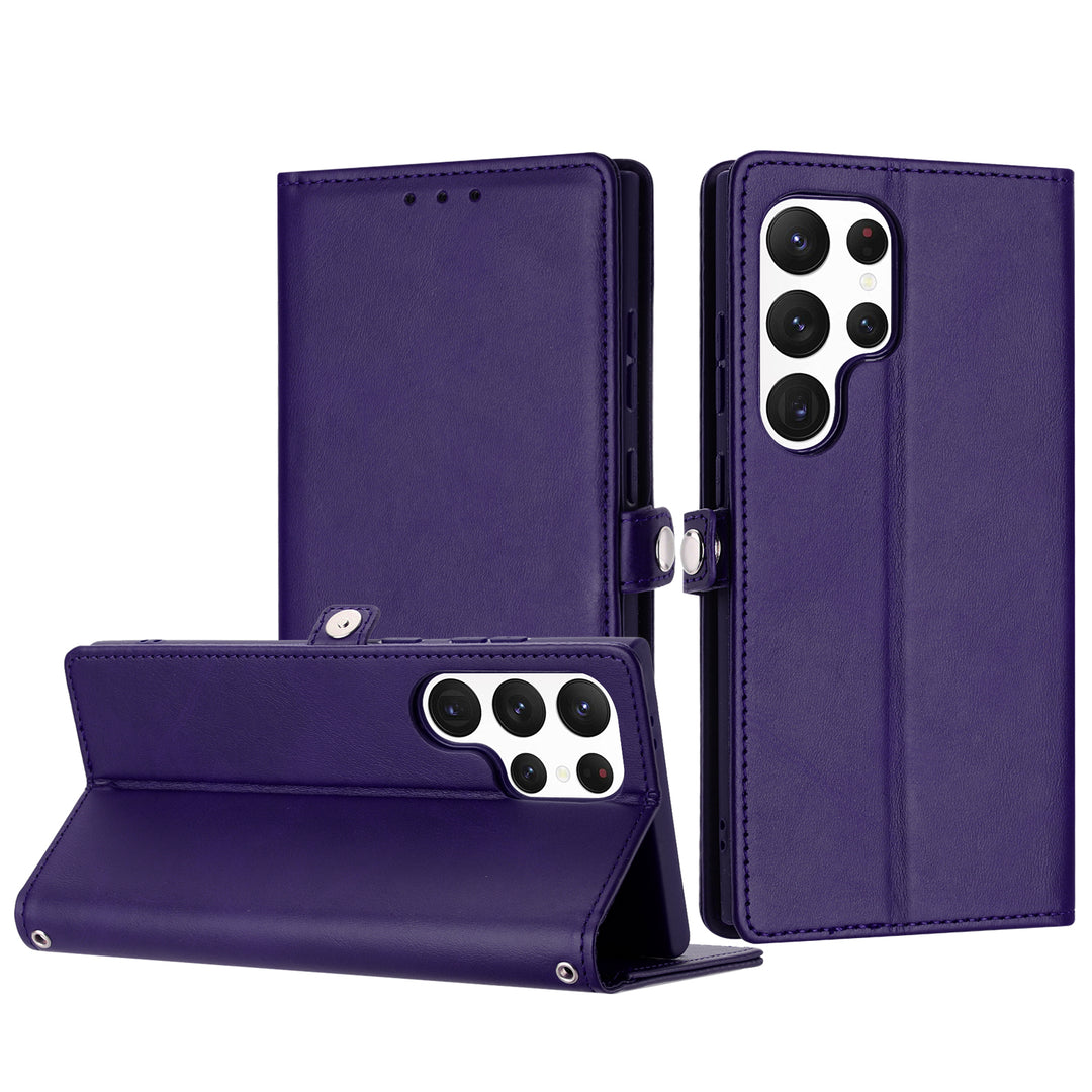Premium PU Leather Folio Wallet Case with Card Holder Slots, Wrist Strap & Kickstand for Samsung Galaxy S25 Ultra 5G