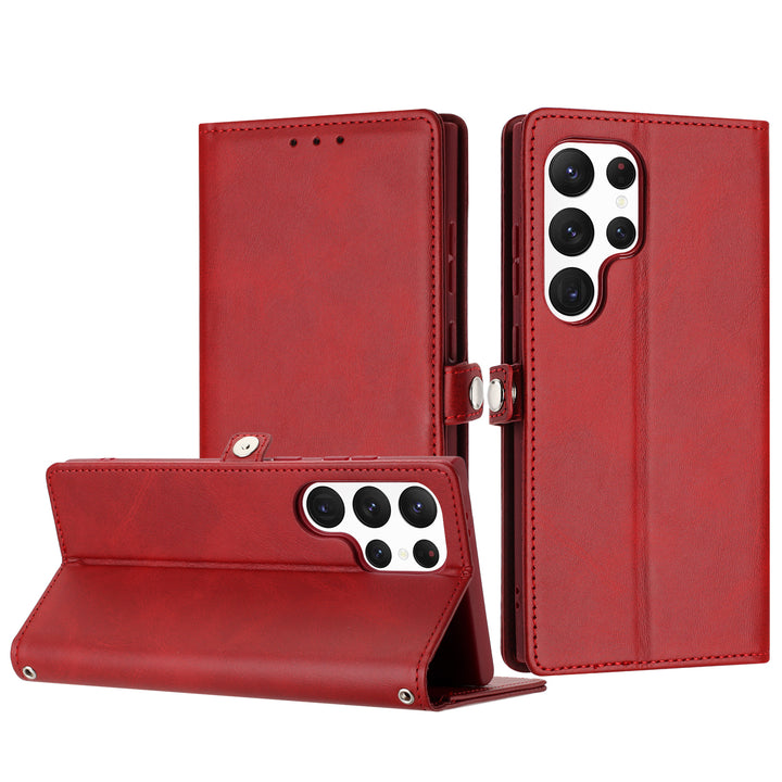 Premium PU Leather Folio Wallet Case with Card Holder Slots, Wrist Strap & Kickstand for Samsung Galaxy S25 Ultra 5G