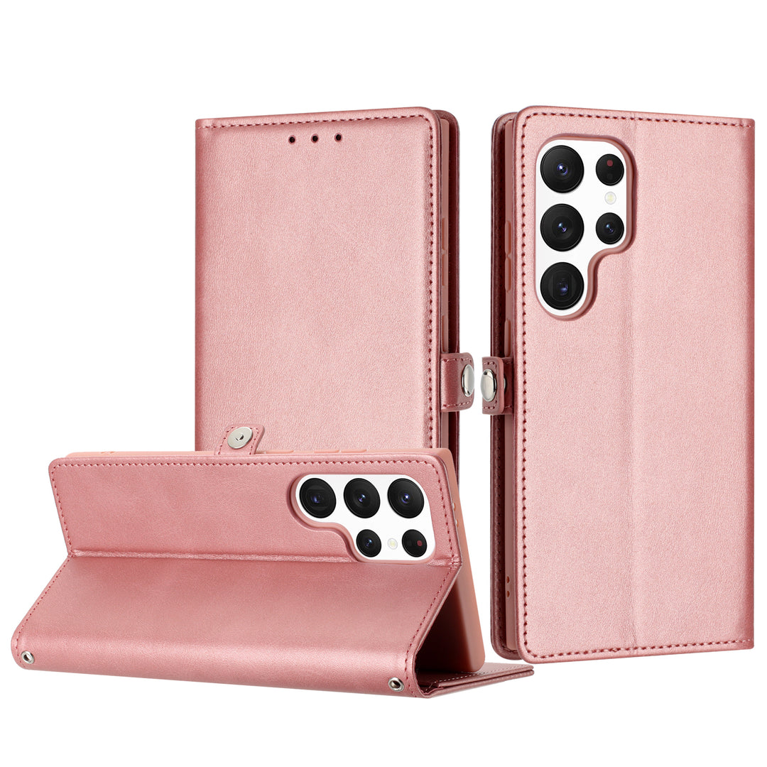 Premium PU Leather Folio Wallet Case with Card Holder Slots, Wrist Strap & Kickstand for Samsung Galaxy S25 Ultra 5G