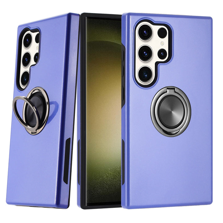 Dual Layer Armor Hybrid Stand Ring Case with Shockproof Protection & Metal Plate for Samsung Galaxy S25 Ultra 5G
