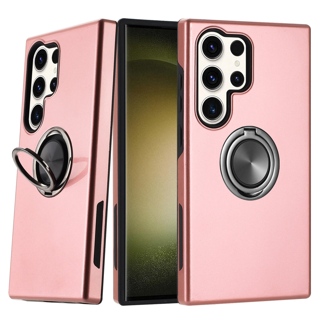 Dual Layer Armor Hybrid Stand Ring Case with Shockproof Protection & Metal Plate for Samsung Galaxy S25 Ultra 5G