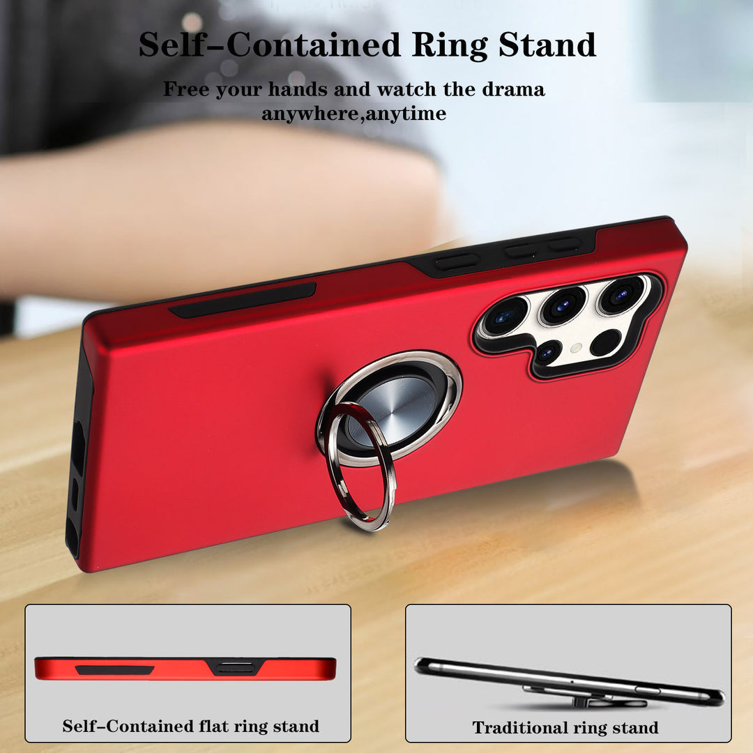 Dual Layer Armor Hybrid Stand Ring Case with Shockproof Protection & Metal Plate for Samsung Galaxy S25 Ultra 5G