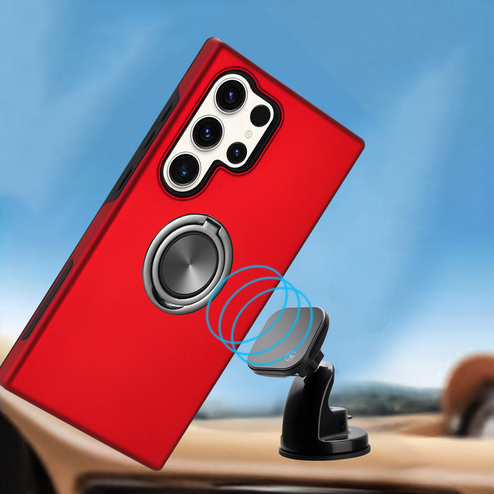 Dual Layer Armor Hybrid Stand Ring Case with Shockproof Protection & Metal Plate for Samsung Galaxy S25 Ultra 5G