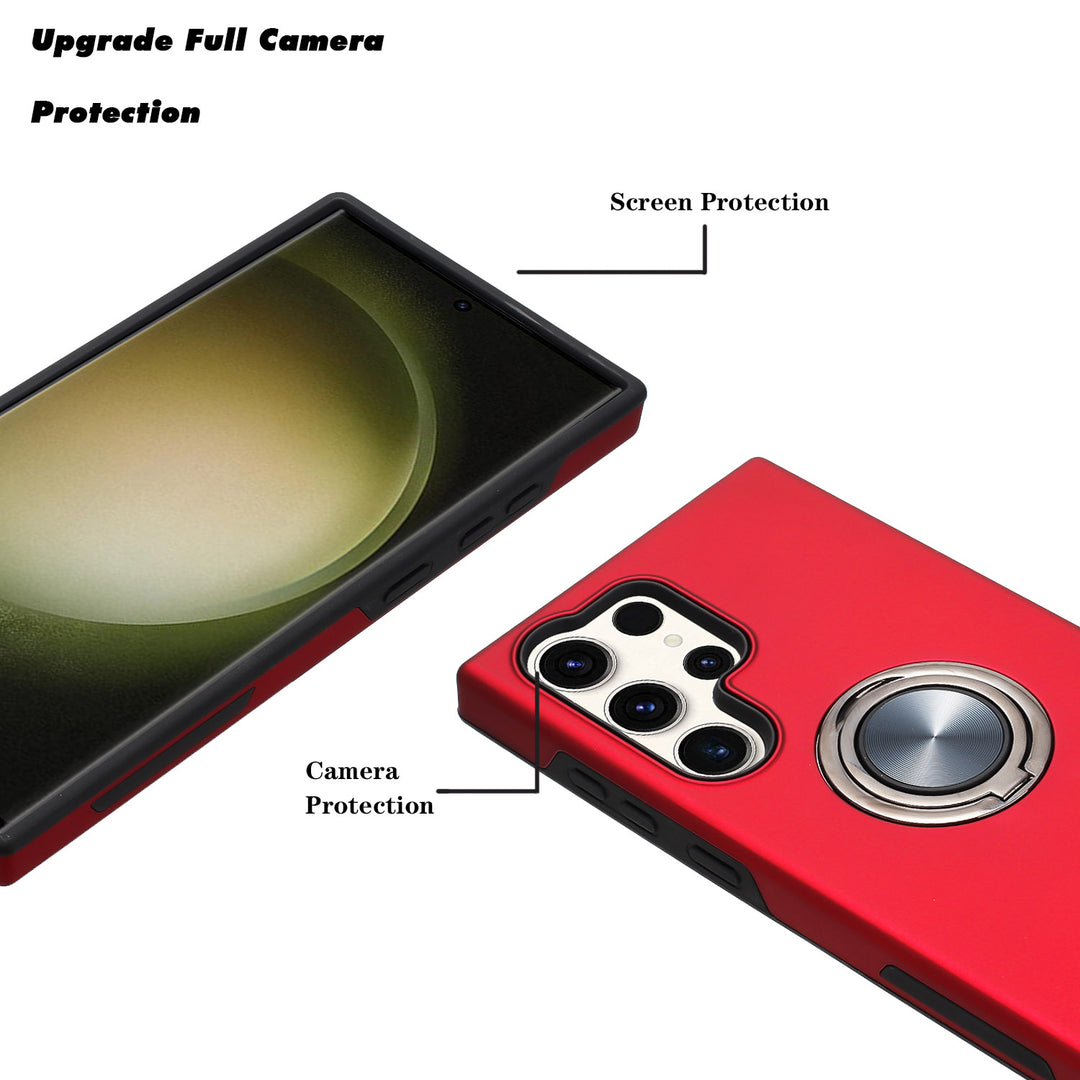 Dual Layer Armor Hybrid Stand Ring Case with Shockproof Protection & Metal Plate for Samsung Galaxy S25 Ultra 5G