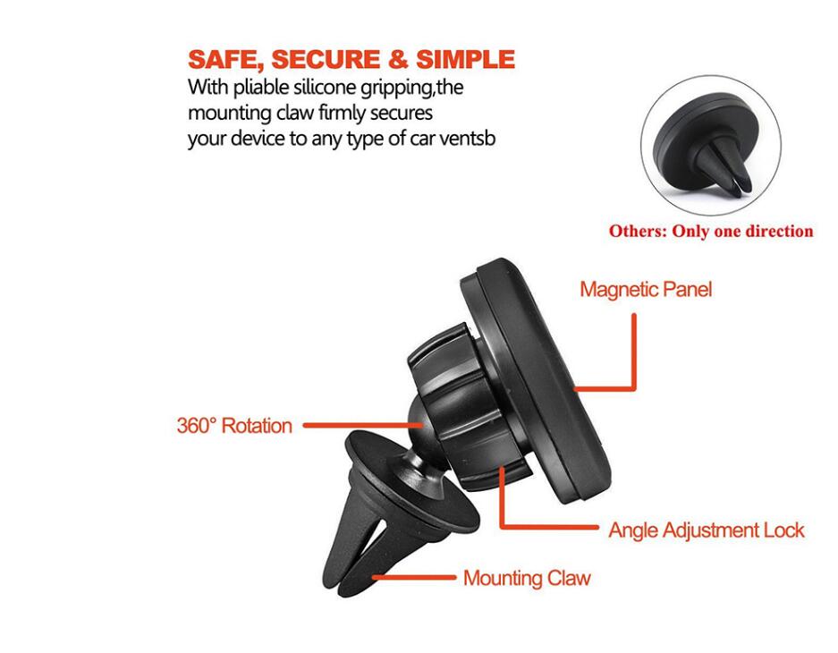 Universal Magnetic Air Vent Car Mount Holder, Secure 360° Rotation, Easy One-Hand Use, Strong Grip