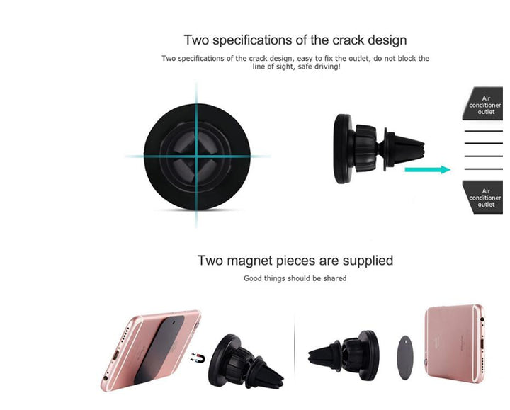 Universal Magnetic Air Vent Car Mount Holder, Secure 360° Rotation, Easy One-Hand Use, Strong Grip