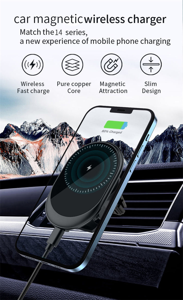 Magnetic MagSafe Wireless Charging Air Vent Car Mount Phone Holder with Strong Magnet and 10W Fast Charge