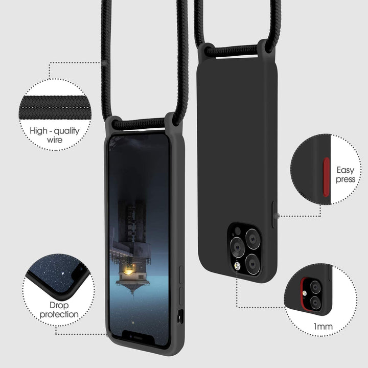 Crossbody Lanyard Neck Strap Adjustable Necklace Pro Silicone Case Bag | Shockproof, Anti-Scratch, Hands-Free | For iPhone 12 Pro Max 6.7