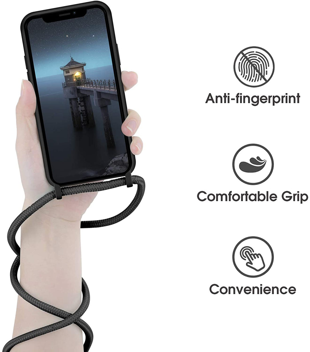 Crossbody Lanyard Neck Strap Adjustable Necklace Pro Silicone Case Bag | Shockproof, Anti-Scratch, Hands-Free | For iPhone 12 Pro Max 6.7