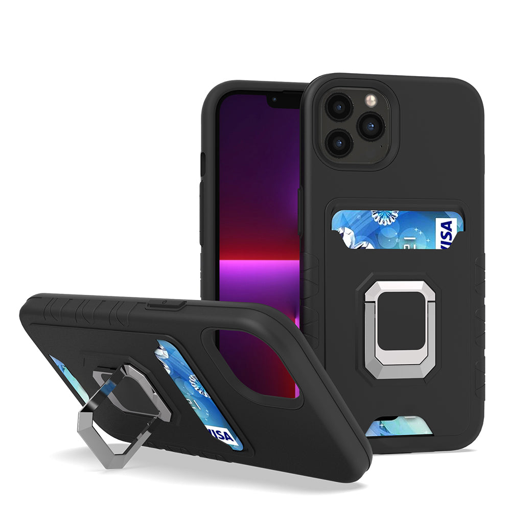 Square Ring Stand Holder with Card Slot Hybrid Case-Shockproof, Anti-Scratch, Dustproof, Lightweight & Rugged for Apple iPhone 13 (6.1)