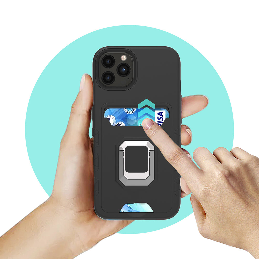Square Ring Stand Holder with Card Slot Hybrid Case-Shockproof, Anti-Scratch, Dustproof, Lightweight & Rugged for Apple iPhone 13 (6.1)