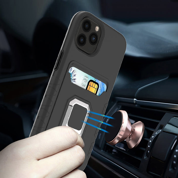 Square Ring Stand Holder with Card Slot Hybrid Case-Shockproof, Anti-Scratch, Dustproof, Lightweight & Rugged for Apple iPhone 13 (6.1)