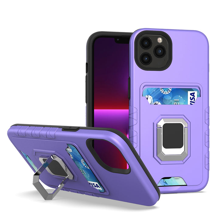 Square Ring Stand Holder with Card Slot Hybrid Case-Shockproof, Anti-Scratch, Dustproof, Lightweight & Rugged for Apple iPhone 13 (6.1)