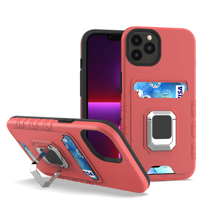Square Ring Stand Holder with Card Slot Hybrid Case-Shockproof, Anti-Scratch, Dustproof, Lightweight & Rugged for Apple iPhone 13 (6.1)