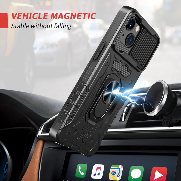 Full Body Tech Ring Stand Case with Built-In Screen Protector and Lens Cover - Rugged, Lightweight & Shockproof for Apple iPhone 13 (6.1)