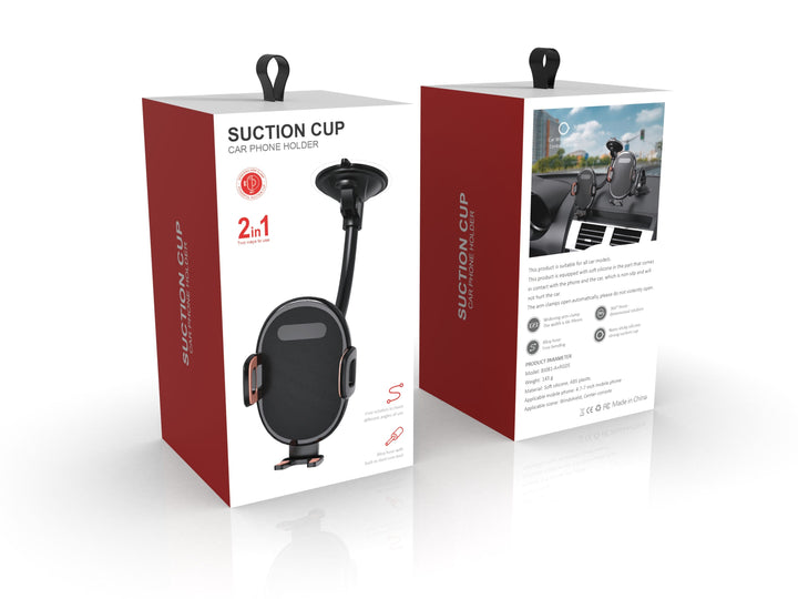 Car Windshield Dashboard Long Flexible Suction Cup Arm Cell Phone Holder Mount, 360° Rotation, Shockproof