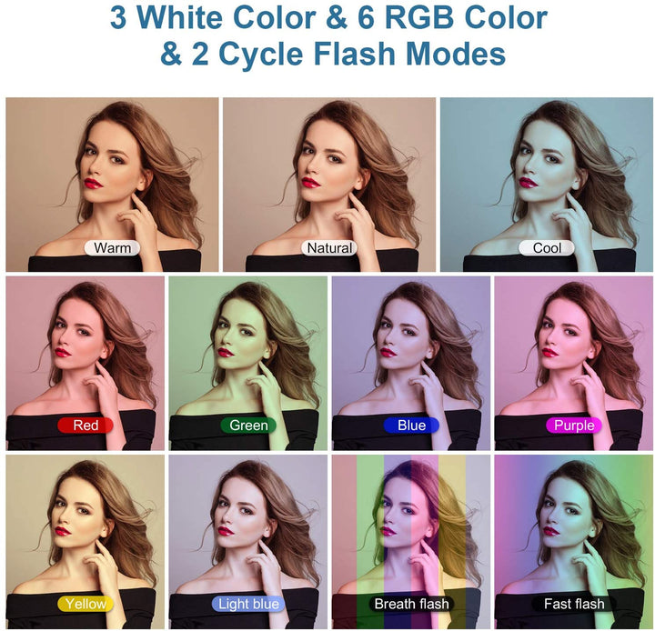 RGB Light 10 Inch Selfie Ring Light with 76 Inch Tripod & 3 Phone Holders for Live Stream, Makeup & More