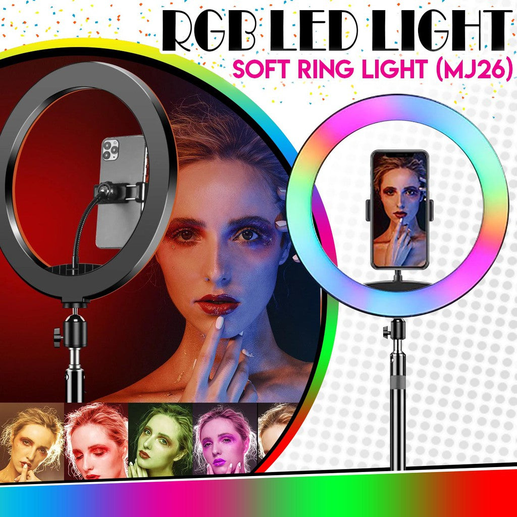RGB Light 10 Inch Selfie Ring Light with 76 Inch Tripod & 3 Phone Holders for Live Stream, Makeup & More