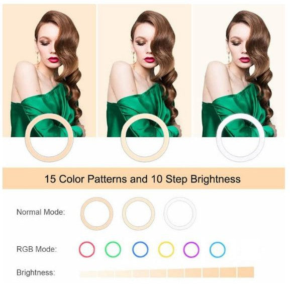 RGB Light 10 Inch Selfie Ring Light with 76 Inch Tripod & 3 Phone Holders for Live Stream, Makeup & More