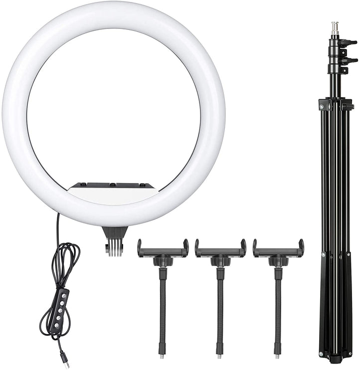 14" RGB Ring Light with Desk Tripod Stand, 18 Dimmable Modes, 3 Cell Phone Holders, Professional LED Lighting