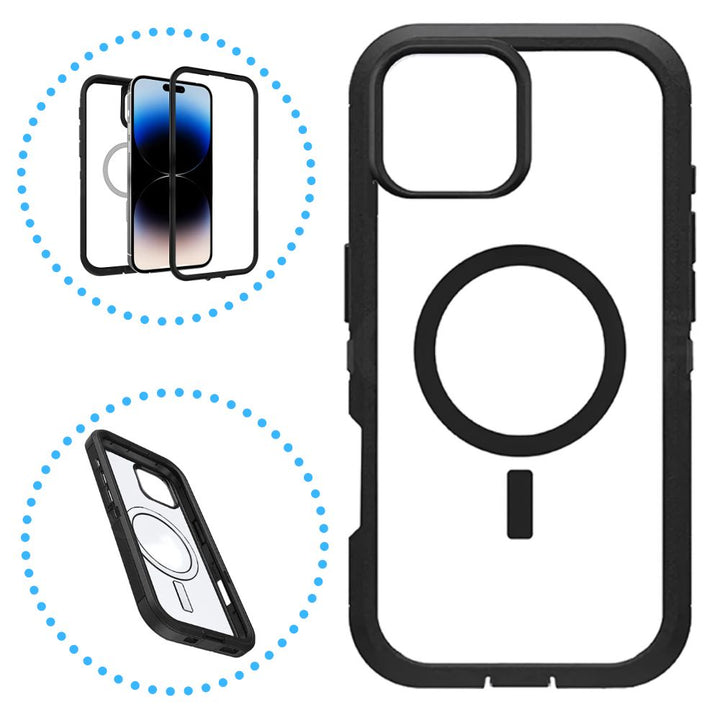 Heavy Duty Transparent Magnetic Defender Case with MagSafe Compatibility, Shockproof Protection for Apple iPhone 16