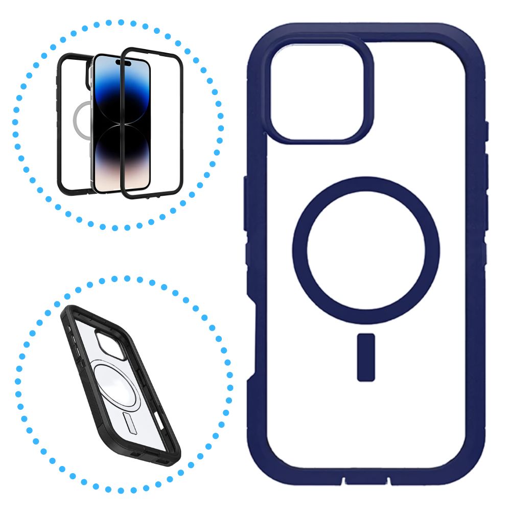 Heavy Duty Transparent Magnetic Defender Case with MagSafe Compatibility, Shock Protection, Wireless Charging for Apple iPhone 16 Pro