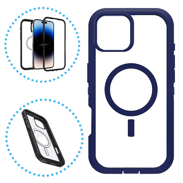 Heavy Duty Transparent Magnetic Defender Case with MagSafe Compatibility, Shock Protection, Wireless Charging for Apple iPhone 16 Pro