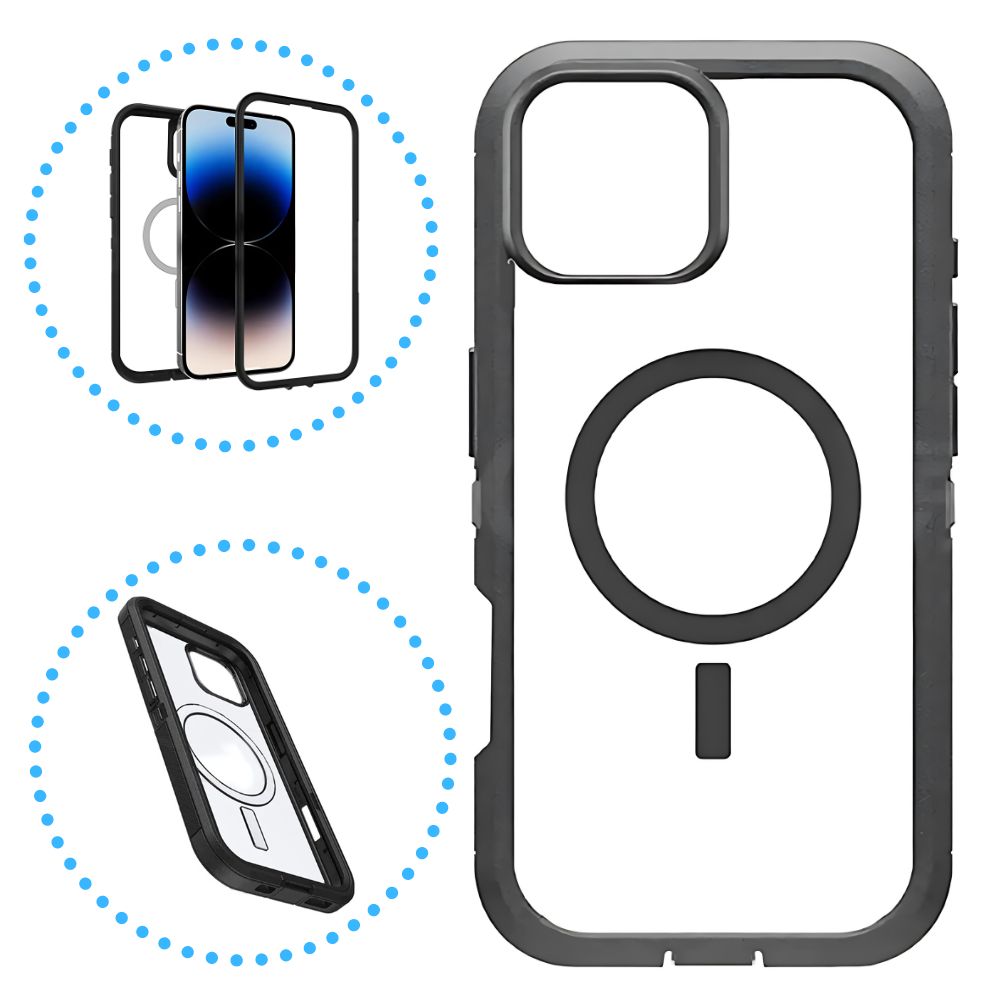 Heavy Duty Transparent Magnetic Defender Case with MagSafe Compatibility, Shock Protection, Wireless Charging for Apple iPhone 16 Pro