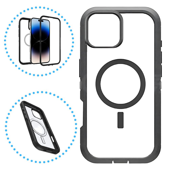 Heavy Duty Transparent Magnetic Defender Case with MagSafe Compatibility, Shock Protection, Wireless Charging for Apple iPhone 16 Pro