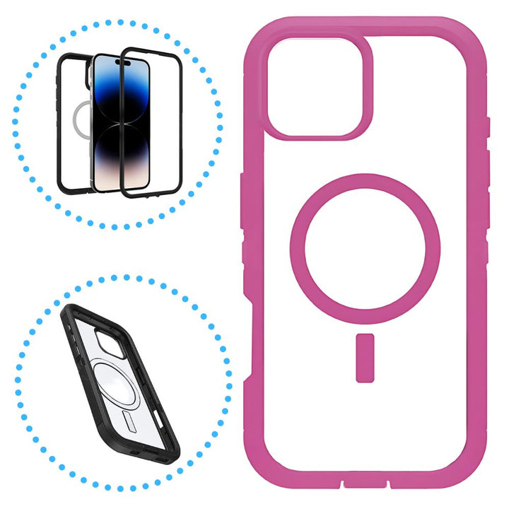 Heavy Duty Transparent Magnetic Defender Case with MagSafe Compatibility, Shock Protection, Wireless Charging for Apple iPhone 16 Pro