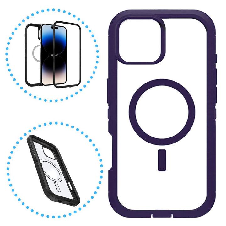 Heavy Duty Transparent Magnetic Defender Case with MagSafe Compatibility, Shock Protection, Wireless Charging for Apple iPhone 16 Pro