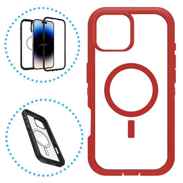 Heavy Duty Transparent Magnetic Defender Case with MagSafe Compatibility, Shock Protection, Wireless Charging for Apple iPhone 16 Pro