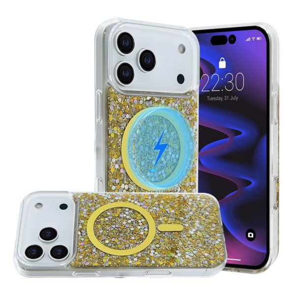 Colorful Glitter Sparkle Design Clear Transparent Shockproof Magsafe Compatible Magnetic Ring Phone Case for Apple iPhone 17 Pro Max